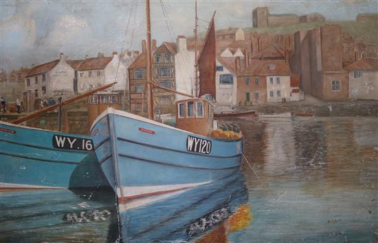 Large oil - Whitby Harbour(-)